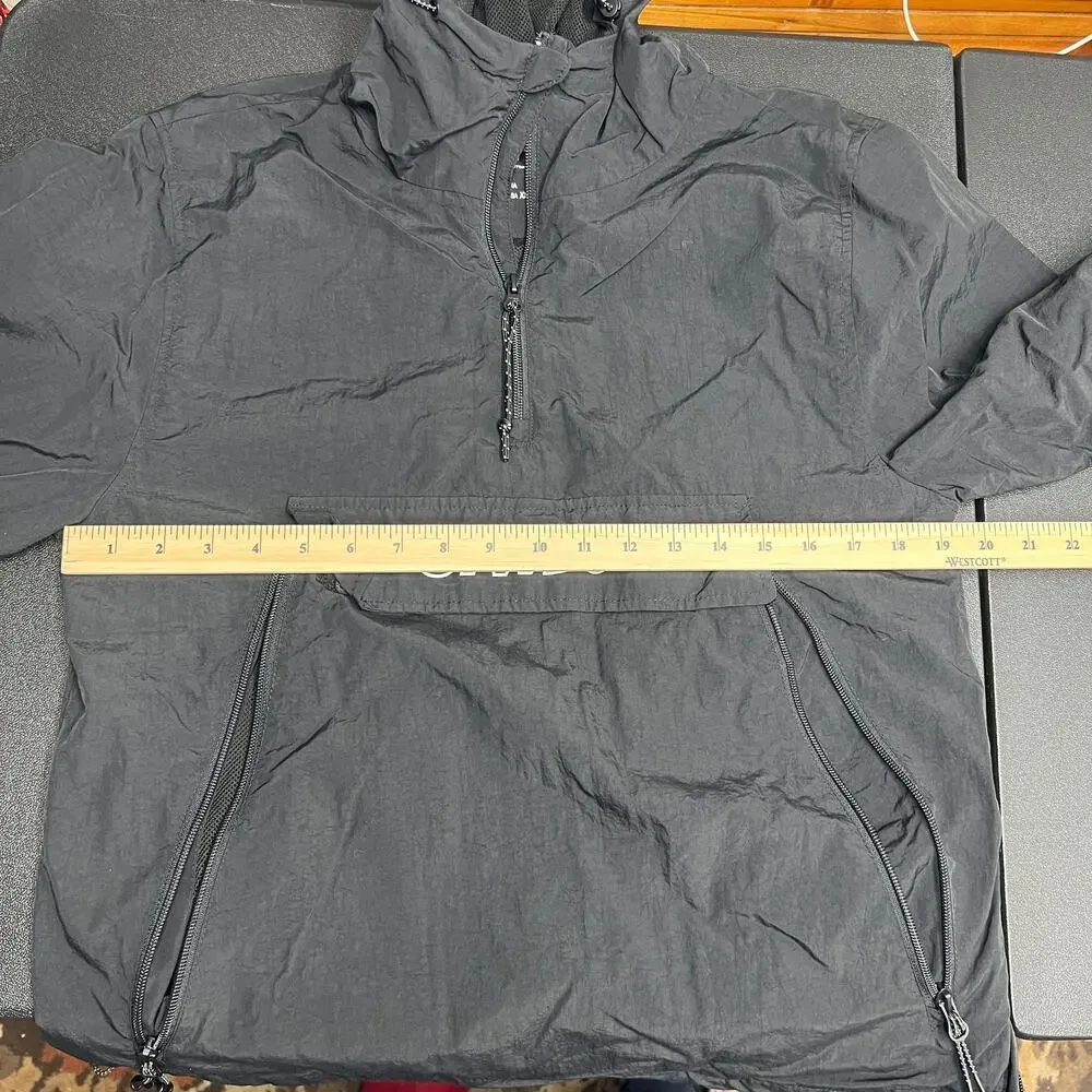 Pull&Bear Men's Black Windbraker Size XS Hooded 1/4 Zip Long Sleeves